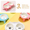 Ceramic Double Cat Bowl Set with Stand for Food & Water