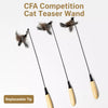 Cat Teaser Wand Toy with Wooden Handle, Feathers and Bell