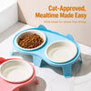 Ceramic Double Cat Bowl Set with Stand for Food & Water