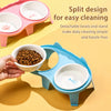 Ceramic Double Cat Bowl Set with Stand for Food & Water