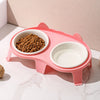 Ceramic Double Cat Bowl Set with Stand for Food & Water
