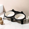 Ceramic Double Cat Bowl Set with Stand for Food & Water