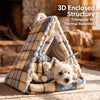 Plaid Semi-Enclosed Pet Tent for Cats and Small Dogs
