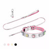 Rhinestone Faux Leather Pet Collar & Leash for Small Dogs & Cats