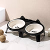 Ceramic Double Cat Bowl Set with Stand for Food & Water