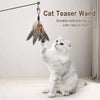 Cat Teaser Wand Toy with Wooden Handle, Feathers and Bell